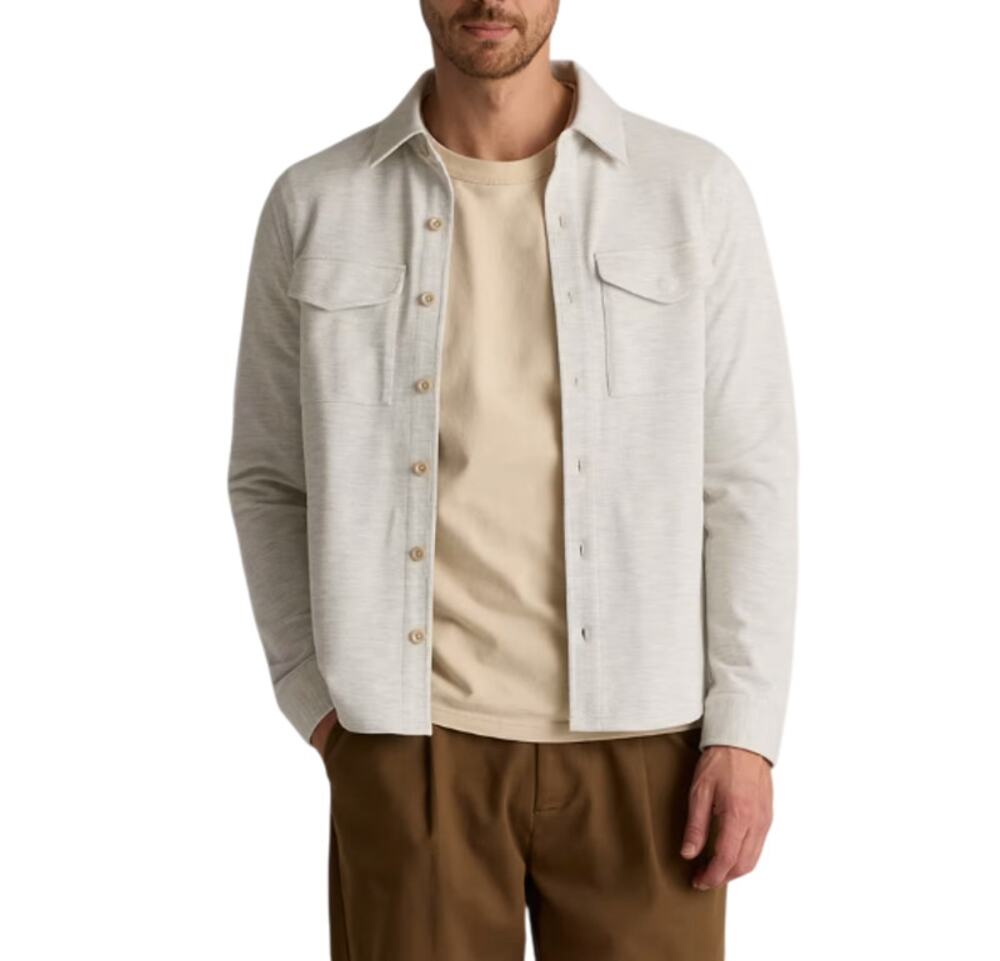 QUINCE Cotton Pique Knit Overshirt Men M Heather White Stylish Versatile Timeles